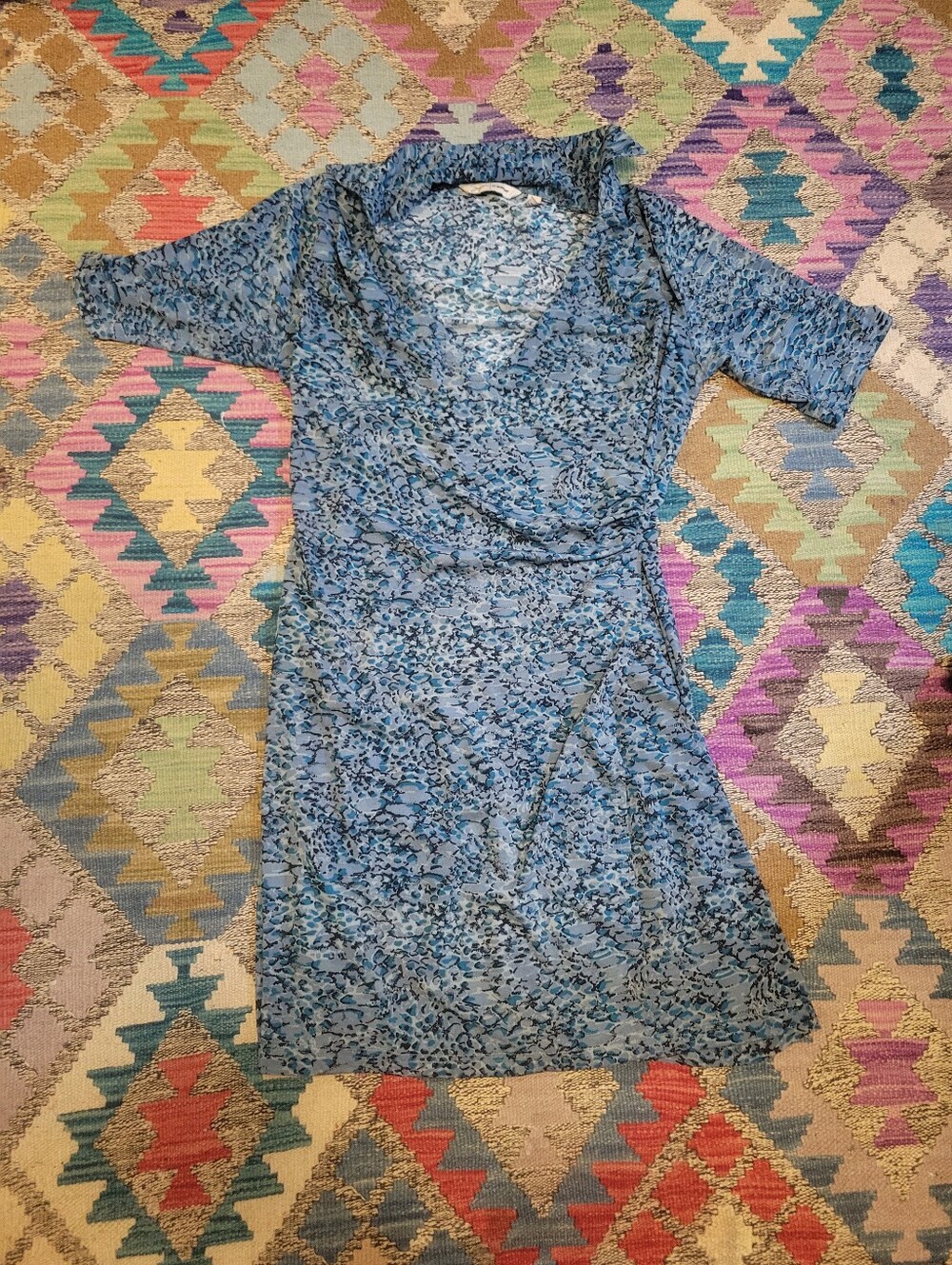 Blue Leopard Print Faux Wrap Dress